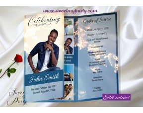 Blue Sky Funeral Program Trifold,Blue Sky Memorial Service Program,(0tf)